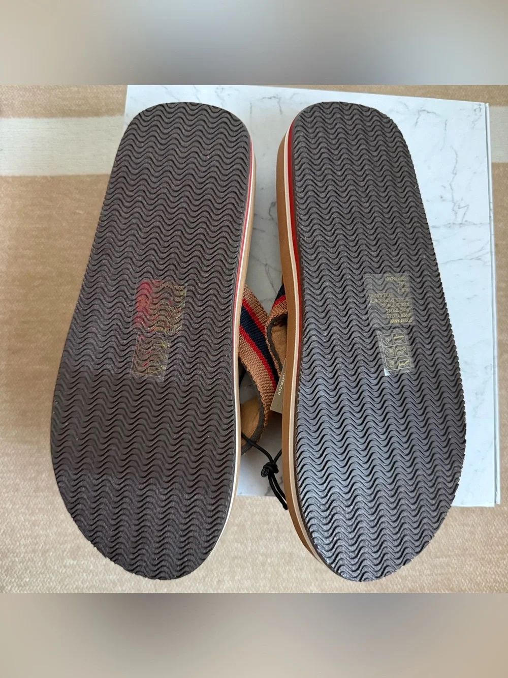J.Crew Men's Striped Flip Flops Beige Multi Stripe Size 8 New